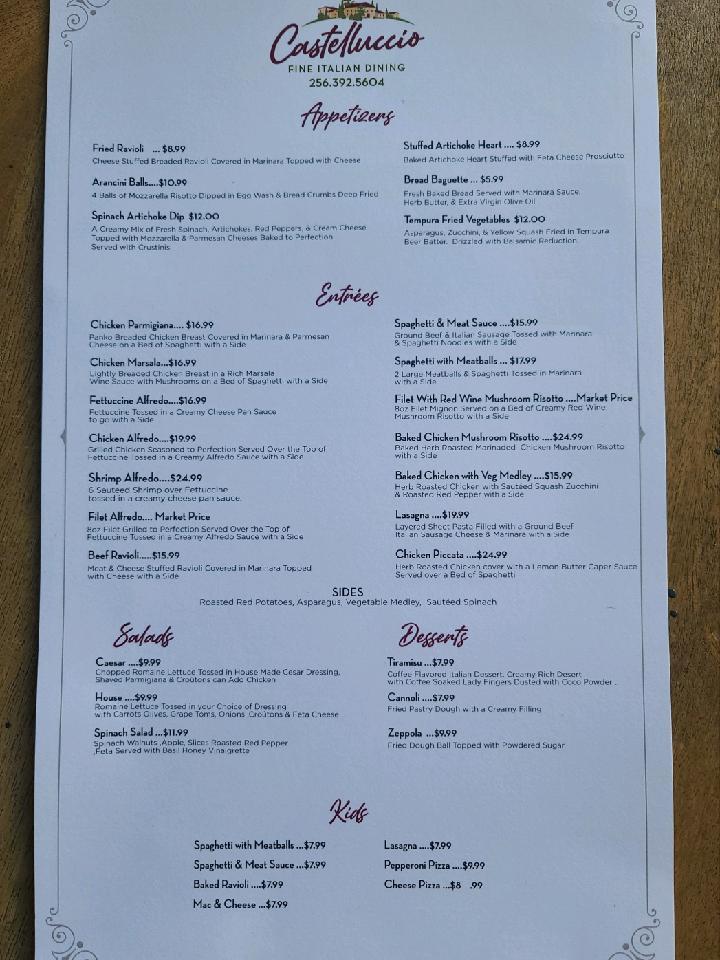 Castelluccio Fine Italian Dining Menu image 1